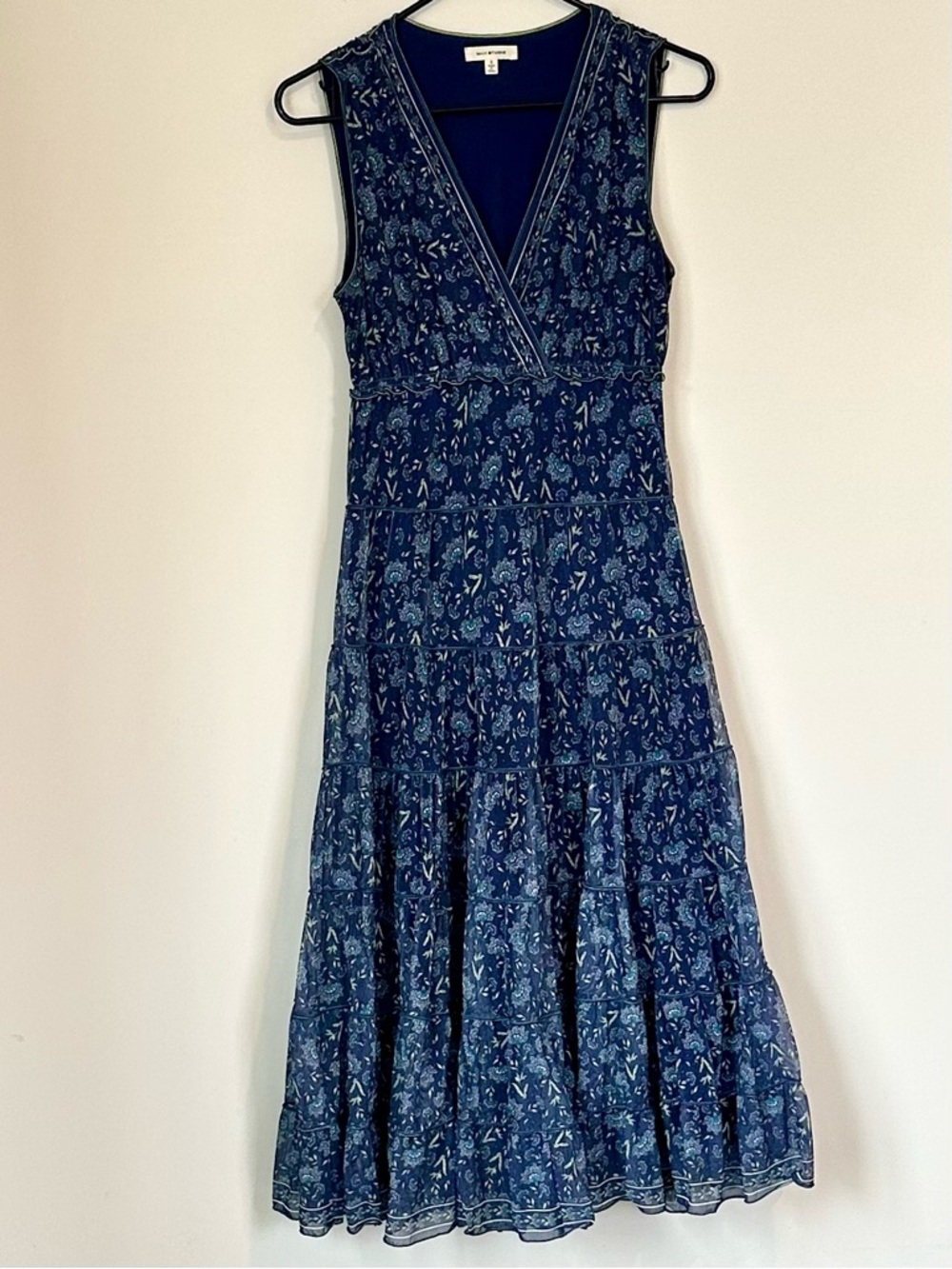 Max Studio Navy Blue Floral Paisley Maxi Dress - Size: Small